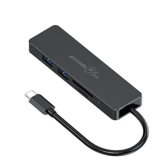 Porodo Blue 5 in1 USB-C Hub HDMI USB SD MicroSD - Black